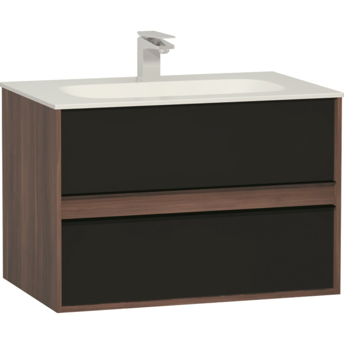 Тумба VITRA METROPOLE 80 см с раковиной INFINIT из искусственного камня, c 2-мя ящиками, цвет сливовое дерево, фасад черное акриловое стекло 58181